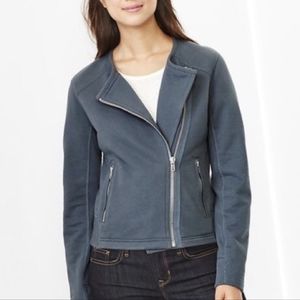 Gap Moto Style Fleece Jacket, Women's Large, Zip Up, Blue Gray